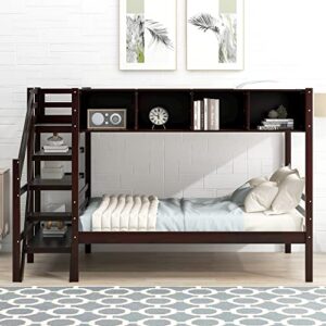 deyobed twin over full wooden bunk bed with storage staircase and cabinets for kids teens
