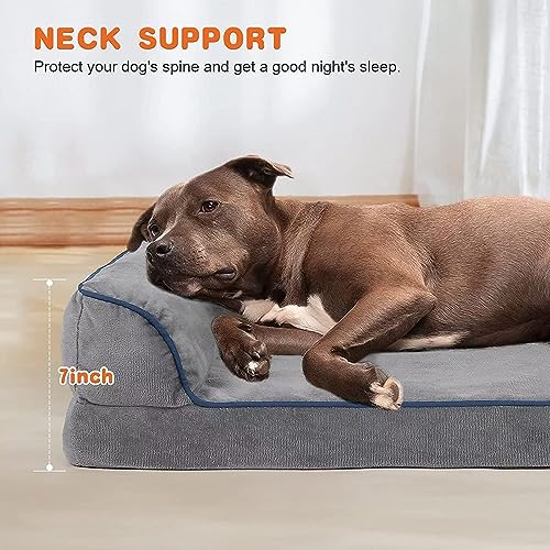 Sicilaien Dog Beds for Extra Large Dogs, Orthopedic Sofa Dog Bed with Removable Washable Cover&Nonskid Bottom, 7" Thick Head and Neck Support Dog Ded for Comfortable Sleep