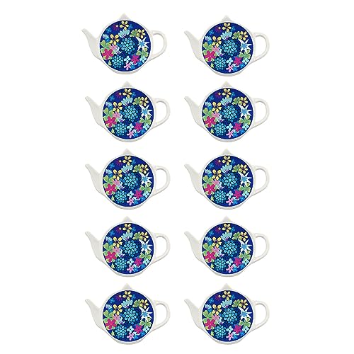 SOCOSY Ceramic Tea Bag Coasters Spoon Rests Teabag Resting Caddy Holder Saucer Set, Tea Coffee Accessories, Seasoning Dishes, Keep Your Tea Time Tidy and Organized-Blue Flowers-10 PCS