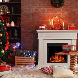 Xbeauty 44" Electric Fireplace with Mantel Package Freestanding Fireplace Heater Corner Firebox with Log & Remote Control,750-1500W,(White)