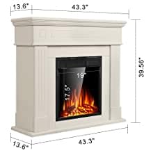 Xbeauty 44" Electric Fireplace with Mantel Package Freestanding Fireplace Heater Corner Firebox with Log & Remote Control,750-1500W,(White)