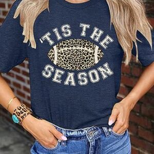 Football Shirts for Women Tis The Season Football Shirt Game Day T Shirt Causal Football Graphic Tee Tops (Blue, Large)