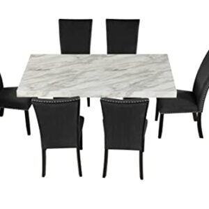 WOZNLA 7-Piece Table Set, Faux Marble Tabletop and 6 Upholstered Chairs, Enhance Your Dining Room Ambiance, Black