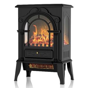 freestanding electric fireplace stove, 16" infrared fireplace heater with realistic flame effects, adjustable brightness and thermostat, overheating safe design, 1000w/1500w
