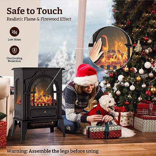 Freestanding Electric Fireplace Stove, 16" Infrared Fireplace Heater with Realistic Flame Effects, Adjustable Brightness and Thermostat, Overheating Safe Design, 1000W/1500W