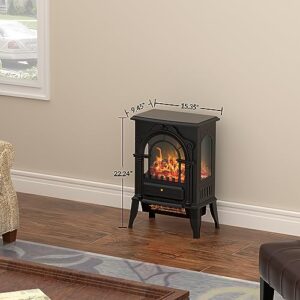 Freestanding Electric Fireplace Stove, 16" Infrared Fireplace Heater with Realistic Flame Effects, Adjustable Brightness and Thermostat, Overheating Safe Design, 1000W/1500W