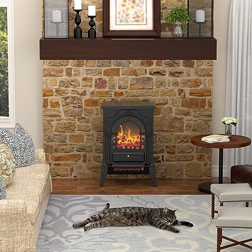 Freestanding Electric Fireplace Stove, 16" Infrared Fireplace Heater with Realistic Flame Effects, Adjustable Brightness and Thermostat, Overheating Safe Design, 1000W/1500W