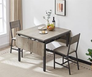 amnool folding dining table 1.2 inch thick table top rectangle retractable dining table with 2 drop leaves adjustable legs desk game table for dining room living room small space (grey)