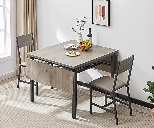 AMNOOL Folding Dining Table 1.2 Inch Thick Table Top Rectangle Retractable Dining Table with 2 Drop Leaves Adjustable Legs Desk Game Table for Dining Room Living Room Small Space (Grey)