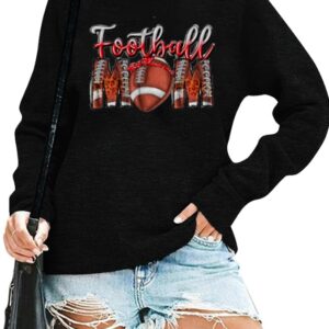 ALLTB Football Mom Sweatshirts for Women Football Graphic Print Pullover Sports Casual Crewneck Long Sleeve Shirt Black