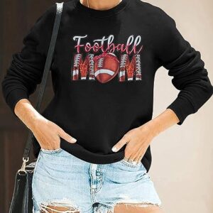 ALLTB Football Mom Sweatshirts for Women Football Graphic Print Pullover Sports Casual Crewneck Long Sleeve Shirt Black