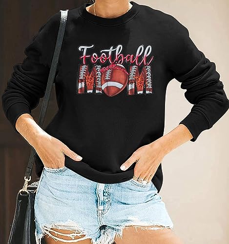 ALLTB Football Mom Sweatshirts for Women Football Graphic Print Pullover Sports Casual Crewneck Long Sleeve Shirt Black
