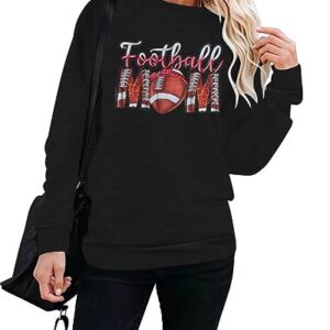 ALLTB Football Mom Sweatshirts for Women Football Graphic Print Pullover Sports Casual Crewneck Long Sleeve Shirt Black