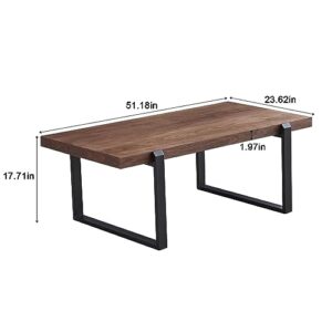 Wooden Coffee Table End Table Modern Cocktail Table Natural Wood Center Table for Living Room Industrial Metal Farmhouse Solid Real Wooden Tea Table (23.62"×51.18"×17.71")