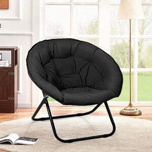 grezone folding saucer chair, oversized lazy moon chair with metal frame, comfy bedroom chairs for bedroom, living room, study black jc