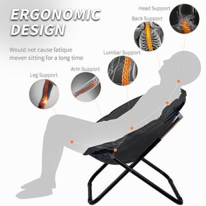 Grezone Folding Saucer Chair, Oversized Lazy Moon Chair with Metal Frame, Comfy Bedroom Chairs for Bedroom, Living Room, Study Black JC