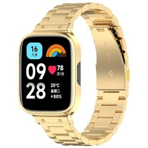 metal band intended for xiaomi redmi watch 3 active/ redmi watch 3 lite watch band for women men metal stainless steel band replacement strap bracelet for xiaomi redmi watch 3 active smartwatch (gold)