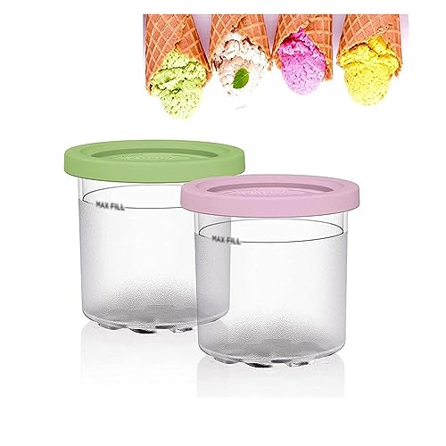 EVANEM 2/4/6PCS Creami Pint Containers, for Ninja Creami Accessories,16 OZ Creami Deluxe Pints Bpa-Free,Dishwasher Safe for NC301 NC300 NC299AM Series Ice Cream Maker,Pink+Green-2PCS