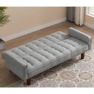 BIVVI Futon Sofa Bed Couch Linen Convertible Sleeper Sofa 73.62 Inch Long Folding Loveseat Couch w/Arms,Upholstered Lounge Sofá Daybed for Small Spaces Living Room, Apartment Office Dorm,Gray