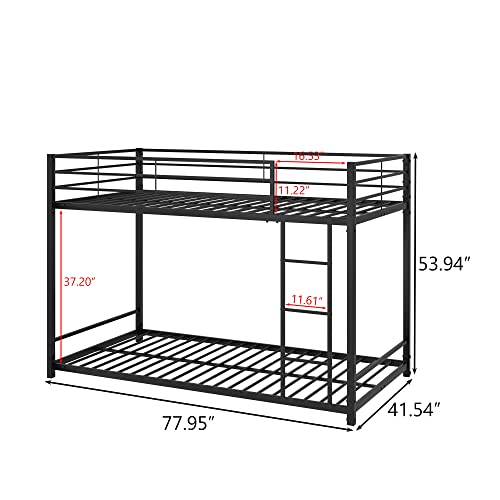 OPTOUGH Twin Over Twin Metal Bunk Bed Frame with Safety Guard Rails, Heavy Duty Space-Saving Design,Black