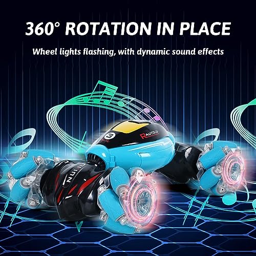 GHTMONY Red Gesture RC Stunt Cars Remote Control Gesture Car Toys for Boys Ages 8-13, Off Road Vehicle Cars with Cool Light and Music, Best Birthday Christmas Hallowen Gifts for Kids