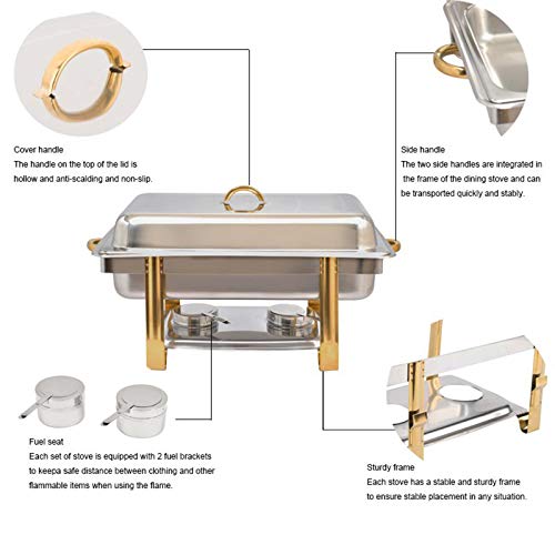 9 QT Chafing Dish Buffet Set Catering Warmers Rectangle Food Server Chafing Tray Catering Warmer Supplies Set with Food & Water Pan, Lid for Kitchen Party Dinner Banquet