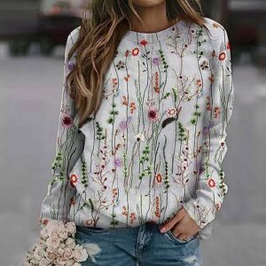 Generic Long Sleeve Shirt for Women Long Sleeve Tops for Women Pullover Sweaters for Women Long Sleeve Round Neck Long Sleeve Pullover Loose Blouses Casual Tops Lightweight Shirts Printed T Shirts