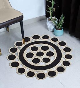 casavani cape code circle area rug - 6 x 6 feet beige black pattern natural jute mat ideal for high traffic area in bedroom bedside round dining side round living room hallway and kitchen mat