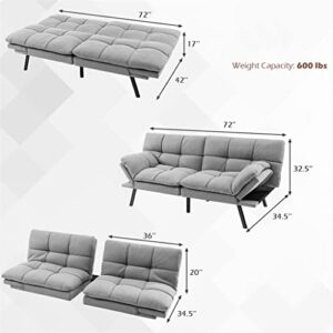 Sofas Convertible Futon Sofa Bed Memory Foam Couch Sleeper W/Adjustable Armrest Grey