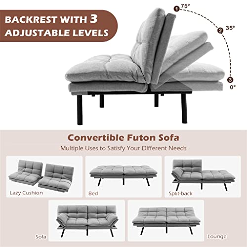 Sofas Convertible Futon Sofa Bed Memory Foam Couch Sleeper W/Adjustable Armrest Grey