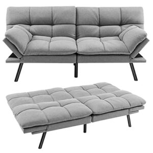 Sofas Convertible Futon Sofa Bed Memory Foam Couch Sleeper W/Adjustable Armrest Grey