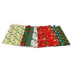 10 Pieces Christmas Fabric Bundles Sewing Quilting Craft Multi Color Cotton Squares Patchwork Christmas Bells Tree Element Printing Fabric for DIY Dress Apron Party Supplies