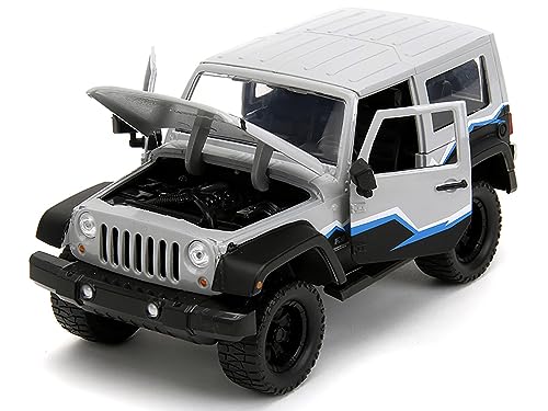 2007 Wrangler Gray and Black with Blue and White Stripes with Extra Wheels Just Trucks Series 1/24 Diecast Model Car by Jada 34194