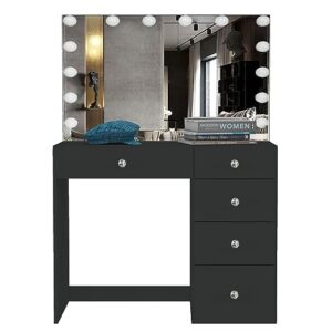 Boahaus Matilda Vanity Makeup Desk, Elegant White Bedroom Set with a Full-Width Mirror, 5 Drawers, Crystal Knobs - Ideal Modern Makeup Vanity with Ample Storage