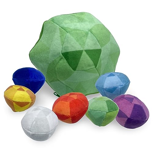 JDS Toy Store 9’’ Master Emerald Stuffed Toy Set with 7 Chaos Emerald, 2.5” Gems Inside; Gifts for Gamers - [Green, Red, Blue, Yellow, Purple, Cyan, and Gray]