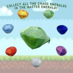 JDS Toy Store 9’’ Master Emerald Stuffed Toy Set with 7 Chaos Emerald, 2.5” Gems Inside; Gifts for Gamers - [Green, Red, Blue, Yellow, Purple, Cyan, and Gray]