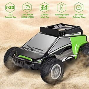 Mini RC Car Off Road Truck 1:32 Scale Toy Car Rechargeable Remote Control Car High Speed 2WD Electric Vehicle With 2.4 Radio Controller Translucent Body Lighting Gift Boys Remote Cars (A, One Size)