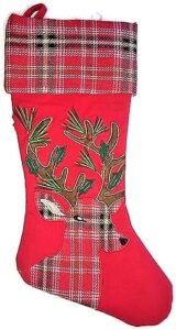 deer christmas stockings for rustic cabin camp lodge decor - 18" embroidered reindeer, holiday red plaid