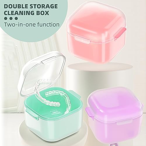 OFIDUS Denture Bath Case, Denture Cups for Soaking Dentures, Retainer Cleaning Case with Strainer Basket, Portable False Teeth Container, Soak Container for Retainer, Braces, Mouthguard (Red)