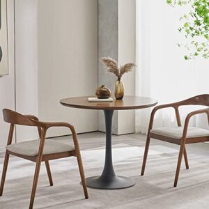 Modern Round Dining Table ，Ash Wood Table ，Top Carbon Steel Metal Base Pedestal Table ，Tulip Table Kitchen Table End Table Leisure Coffee Table