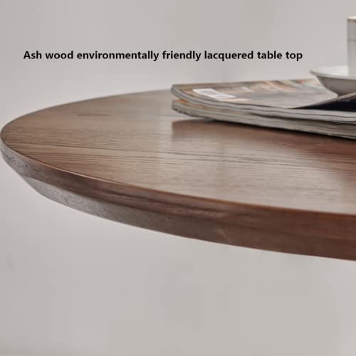 Modern Round Dining Table ，Ash Wood Table ，Top Carbon Steel Metal Base Pedestal Table ，Tulip Table Kitchen Table End Table Leisure Coffee Table