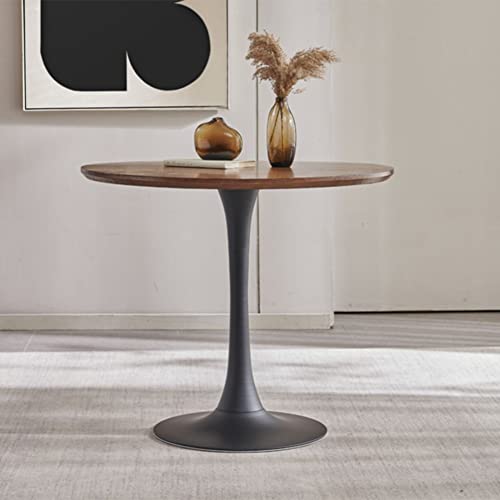 Modern Round Dining Table ，Ash Wood Table ，Top Carbon Steel Metal Base Pedestal Table ，Tulip Table Kitchen Table End Table Leisure Coffee Table