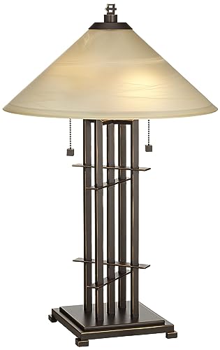 DIRKES Table Lamp 23 1/2" High Bronze Cone Alabaster Art Glass Shade for Bedroom Living Room Bedside Nightstand