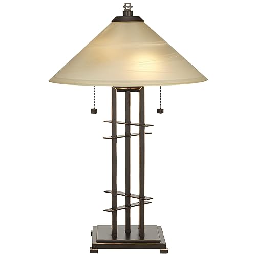 DIRKES Table Lamp 23 1/2" High Bronze Cone Alabaster Art Glass Shade for Bedroom Living Room Bedside Nightstand