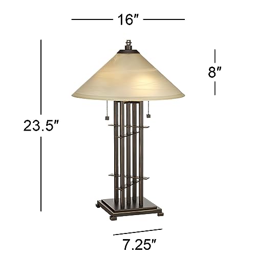 DIRKES Table Lamp 23 1/2" High Bronze Cone Alabaster Art Glass Shade for Bedroom Living Room Bedside Nightstand