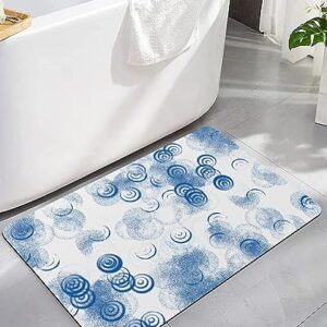 Gogobebe Super Absorbent Diatom Mud Mat Abstract Polypropylene Vintage Texture Blue White Quick-Drying Thin Bath Mat Non-Slip Bathtub Mat Anti-Skid Rubber Bathroom Shower Mat 20x32in