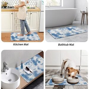 Gogobebe Super Absorbent Diatom Mud Mat Abstract Polypropylene Vintage Texture Blue White Quick-Drying Thin Bath Mat Non-Slip Bathtub Mat Anti-Skid Rubber Bathroom Shower Mat 20x32in