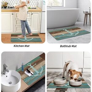 Gogobebe Super Absorbent Diatom Mud Mat Ocean Marine Theme Anchor on Turquoise Wooden Board Quick-Drying Thin Bath Mat Non-Slip Bathtub Mat Anti-Skid Rubber Bathroom Shower Mat 16x24in