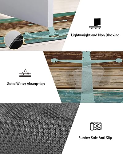 Gogobebe Super Absorbent Diatom Mud Mat Ocean Marine Theme Anchor on Turquoise Wooden Board Quick-Drying Thin Bath Mat Non-Slip Bathtub Mat Anti-Skid Rubber Bathroom Shower Mat 16x24in