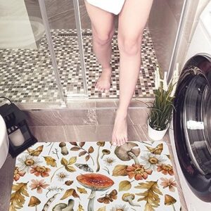 Gogobebe Super Absorbent Diatom Mud Mat Fall Thanksgiving Mushroom Retro Rustic Floral Botanical Leaves Quick-Drying Thin Bath Mat Non-Slip Bathtub Mat Anti-Skid Rubber Bathroom Shower Mat 16x24in